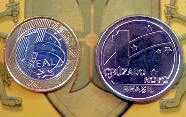 Moeda de 1 Cruzado Novo (1989) vs. 1 Real (2014) Dados Frios de Tiragem e Preço.